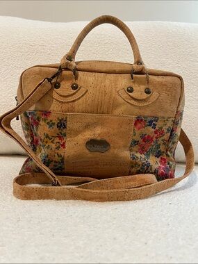 BriLi Joi Vegan Cork Handbag with Floral Accents & Detachable Strap